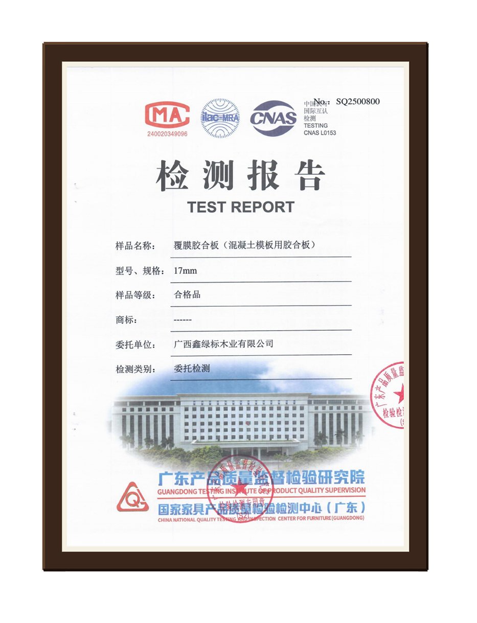 覆膜胶合板 17MM 检测报告